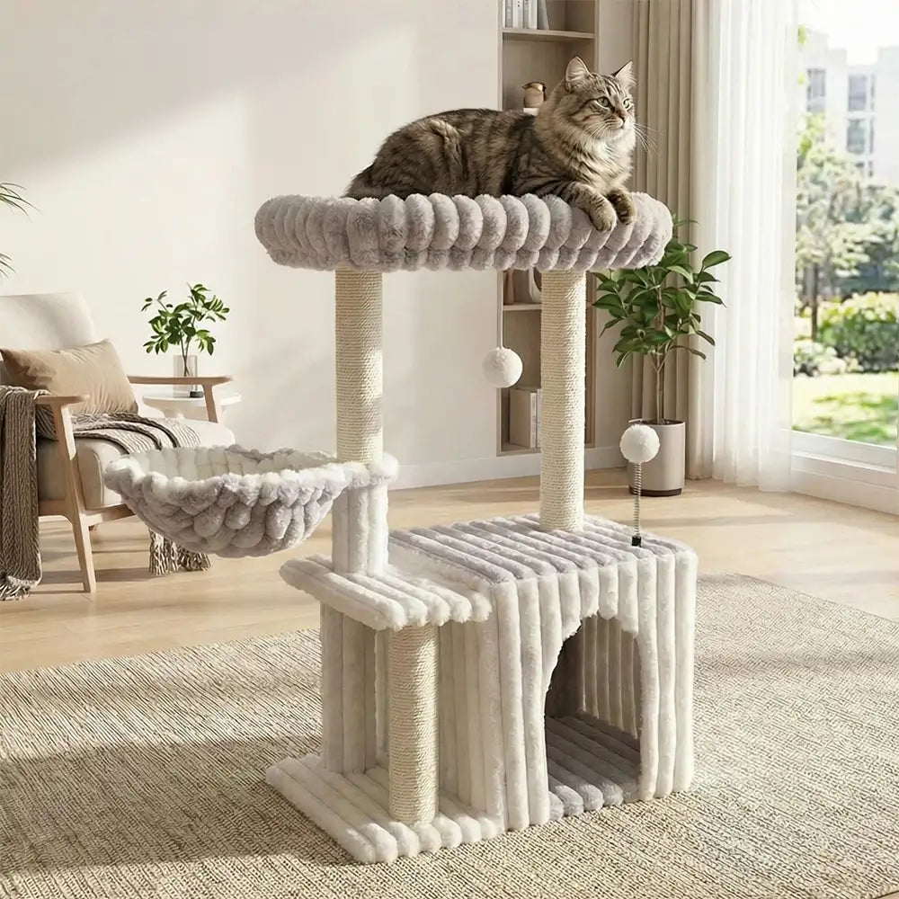 Árbol Rascador para Gatos con Casita Acolchada