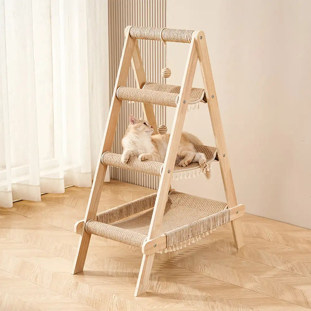 HammockTree™ – Árbol Rascador para Gatos 3 en 1 de Madera con Hamacas