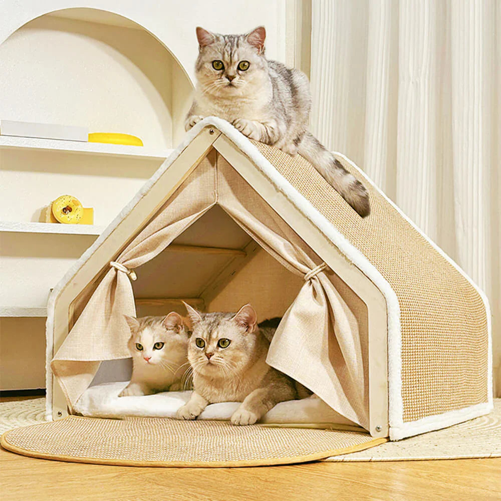 Casita Rascadora para Gatos con Zona de Descanso Acogedora