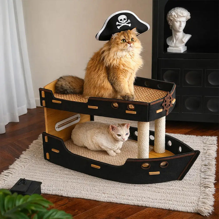 Barco Pirata Rascador y Cama de Doble Nivel para Gatos