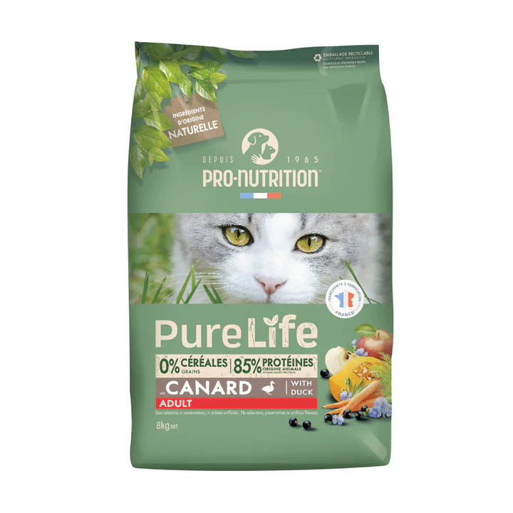 Pienso sin cereales para gatos mayores de un año, con pato y pavo, 8 kg